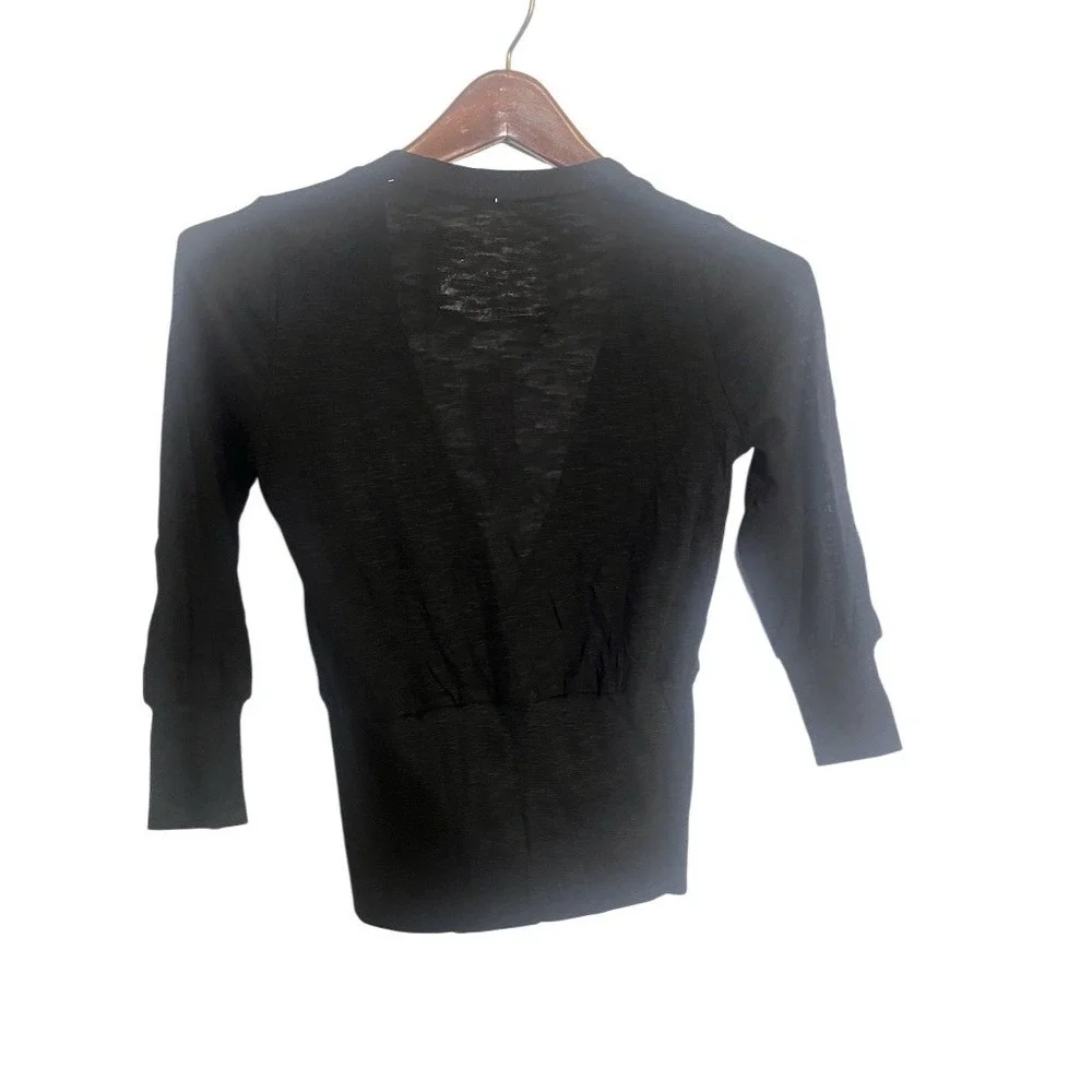 Poof Cardigan Sweater Womens M Black V-Neck 3/4 Sleeve Button Front‎
